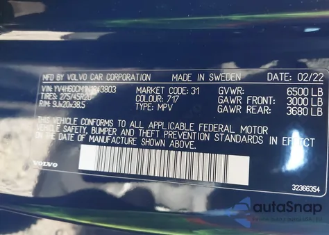 2022 Volvo Xc90 Recharge Plug-In Hybrid T8 R-Design Extended Range 7P z USA, uszkodzony, nr VIN YV4H60CM1N1843803